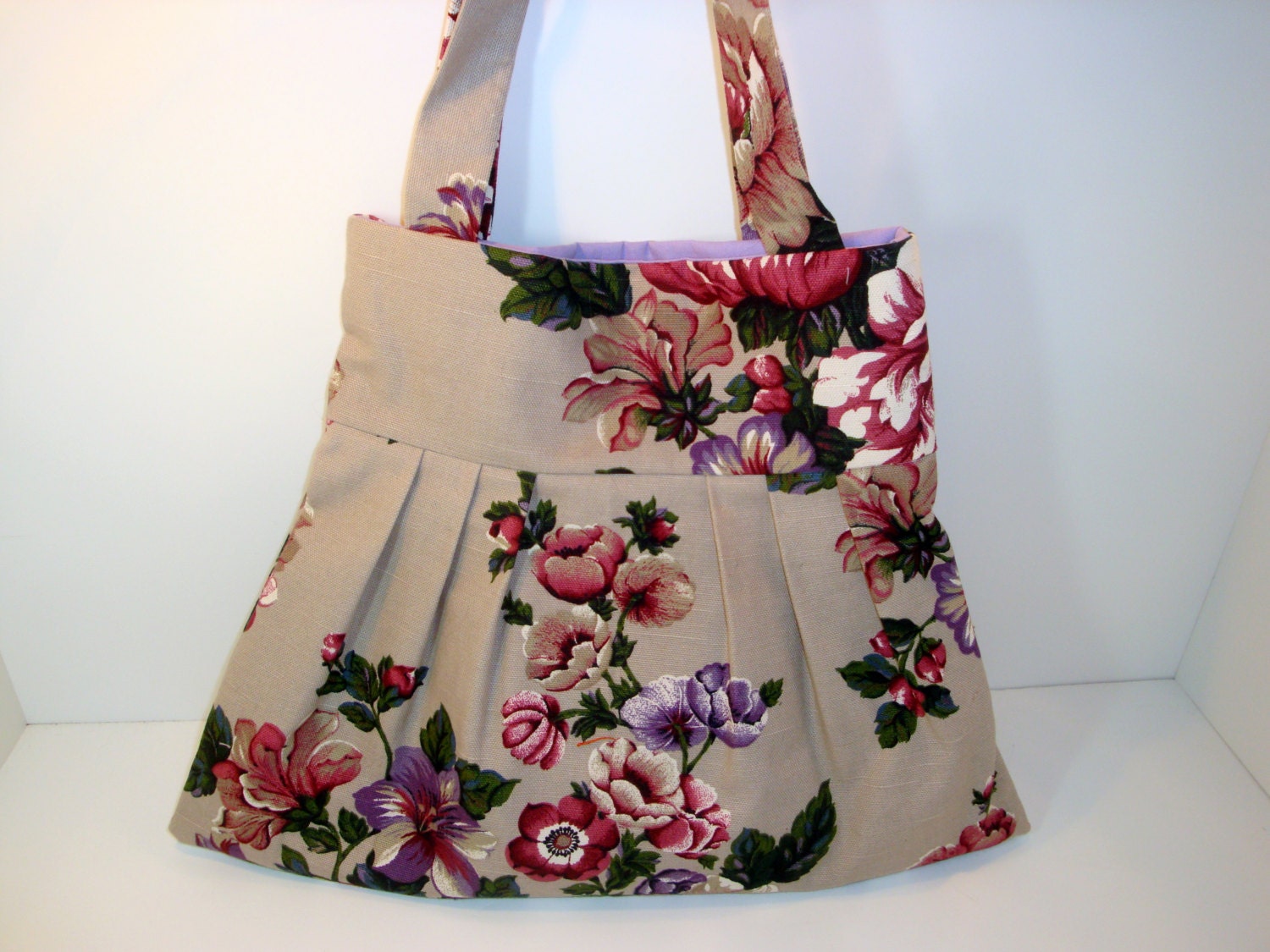 Pleated Purple and Mauve Flower Purse - Shoulder Bag