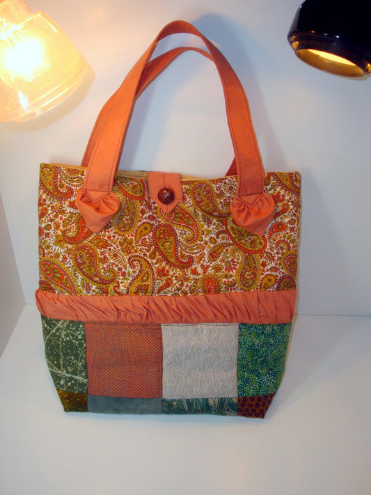 Quilted Shoulder Tote Purse - Browns and Greens