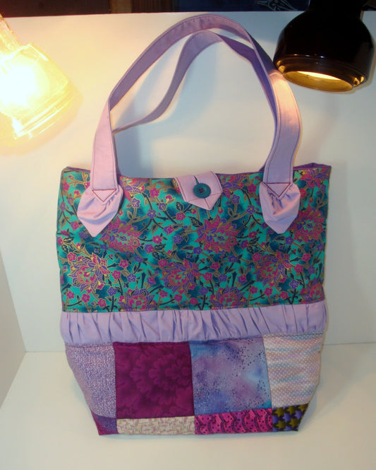 Quilted Shoulder Tote Purse - Purple, Blue and Teal