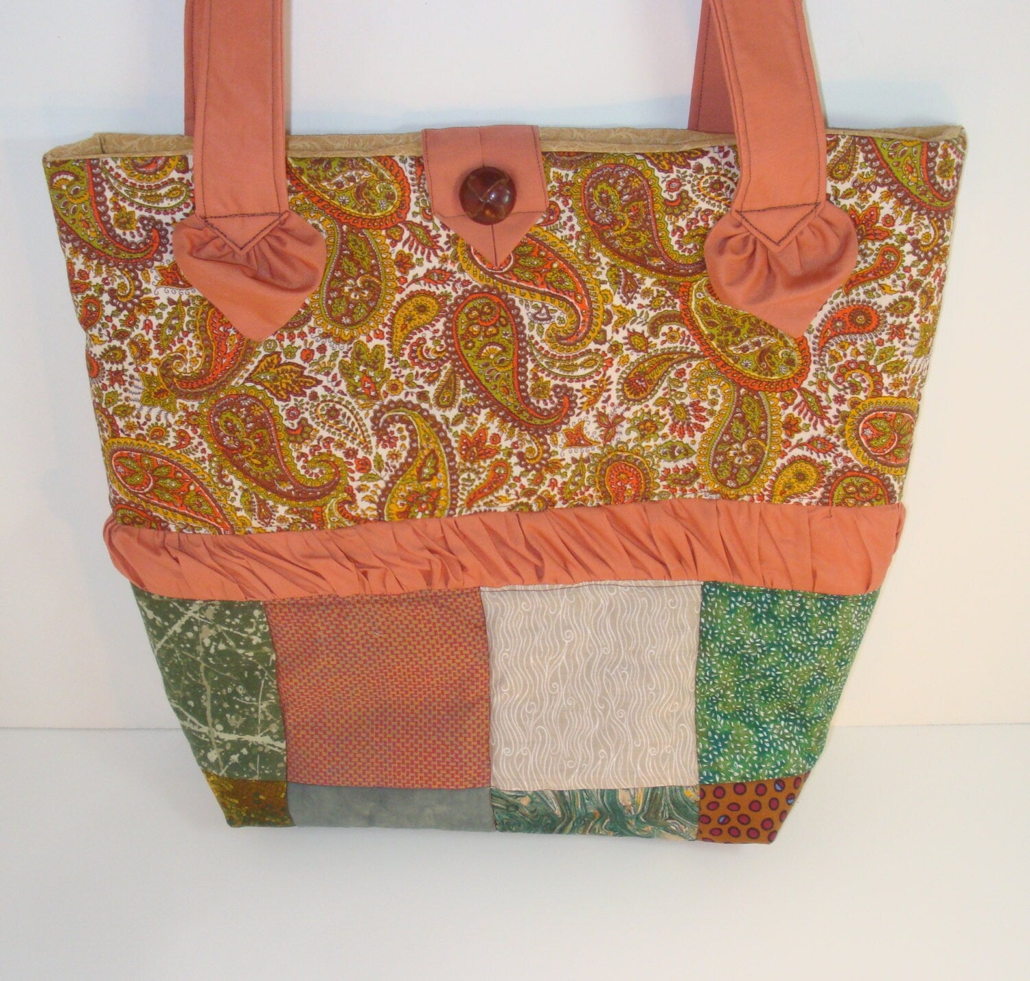 Quilted Shoulder Tote Purse - Browns and Greens