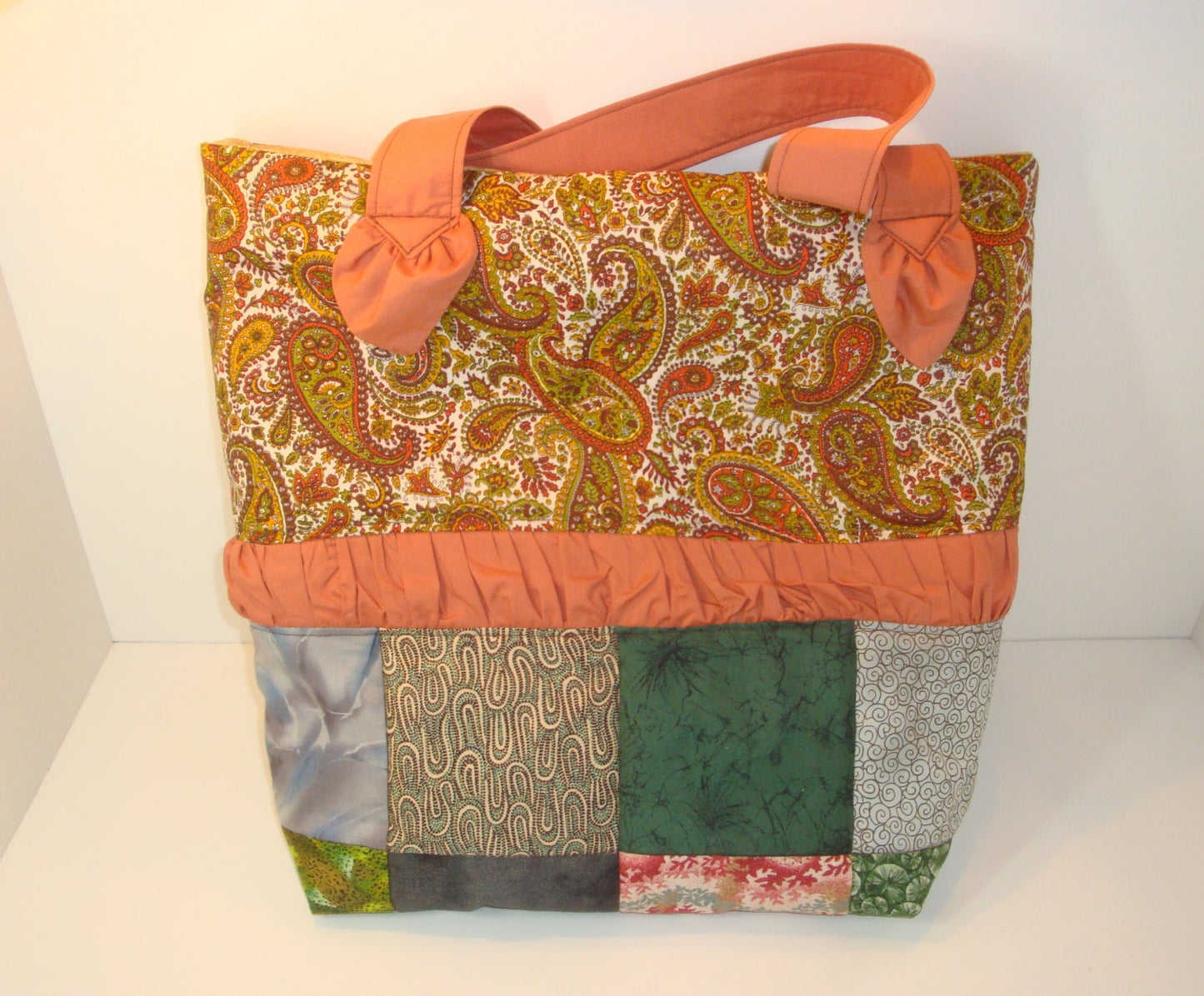 Quilted Shoulder Tote Purse - Browns and Greens