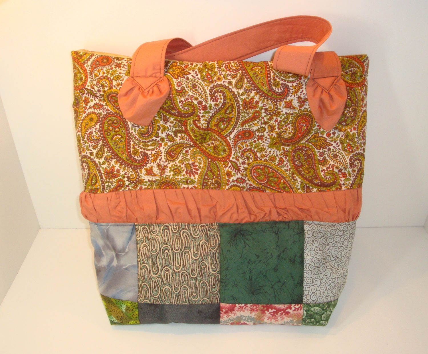 Quilted Shoulder Tote Purse - Browns and Greens