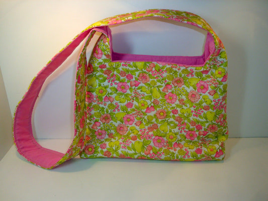Pear Tree & Flower Shoulder Bag / Purse with a Long Handle, Magnet Clasp, Inside Pocket, and Inside Zippered Pocket